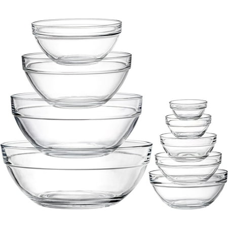 Set of 9 Glass Mixing Bowls - Glass Nesting Bowls Prep Bowl Clear Salad Bowls for Kitchen Prep Salad, Cereal, Ice Cream, Pasta, Fruits