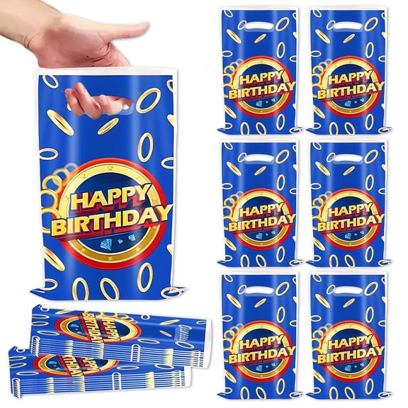 Happy Birthday Party Favor Bags with Gold & Red Accents - Festive Blue Themed Set for Celebration Decor & Guest Gifts