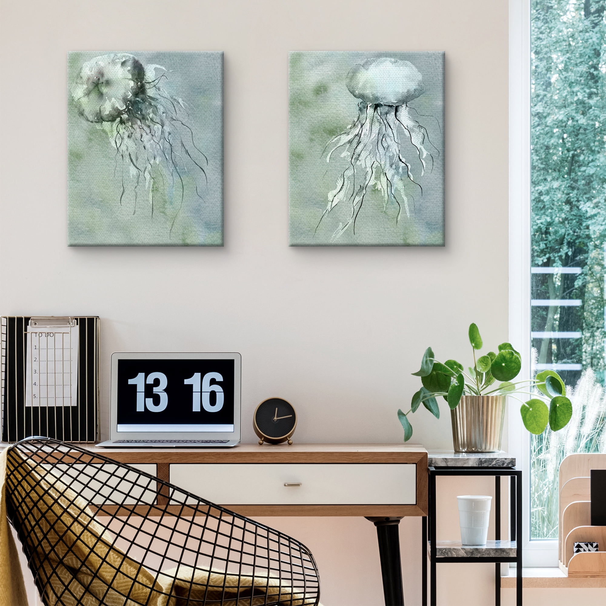 Fine Art Canvas Jellyfish Blue Grey I & III by Brandi Fitzgerald Canvas Art Print
