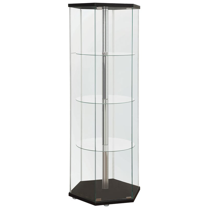 Bowery Hill Hexagonal 4 Shelf Glass Curio Cabinet Display Case In