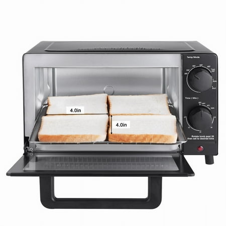 Mainstays 4 Slice Countertop Toaster Oven with 3 Settings, Includes Baking Rack and Pan, Black, New
