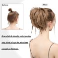 thumbnail image 3 of 1 pieza de moño sintético desordenado con trenzas, moño con banda elástica, extensiones de cabello postizo liso para mujer, 3 of 5