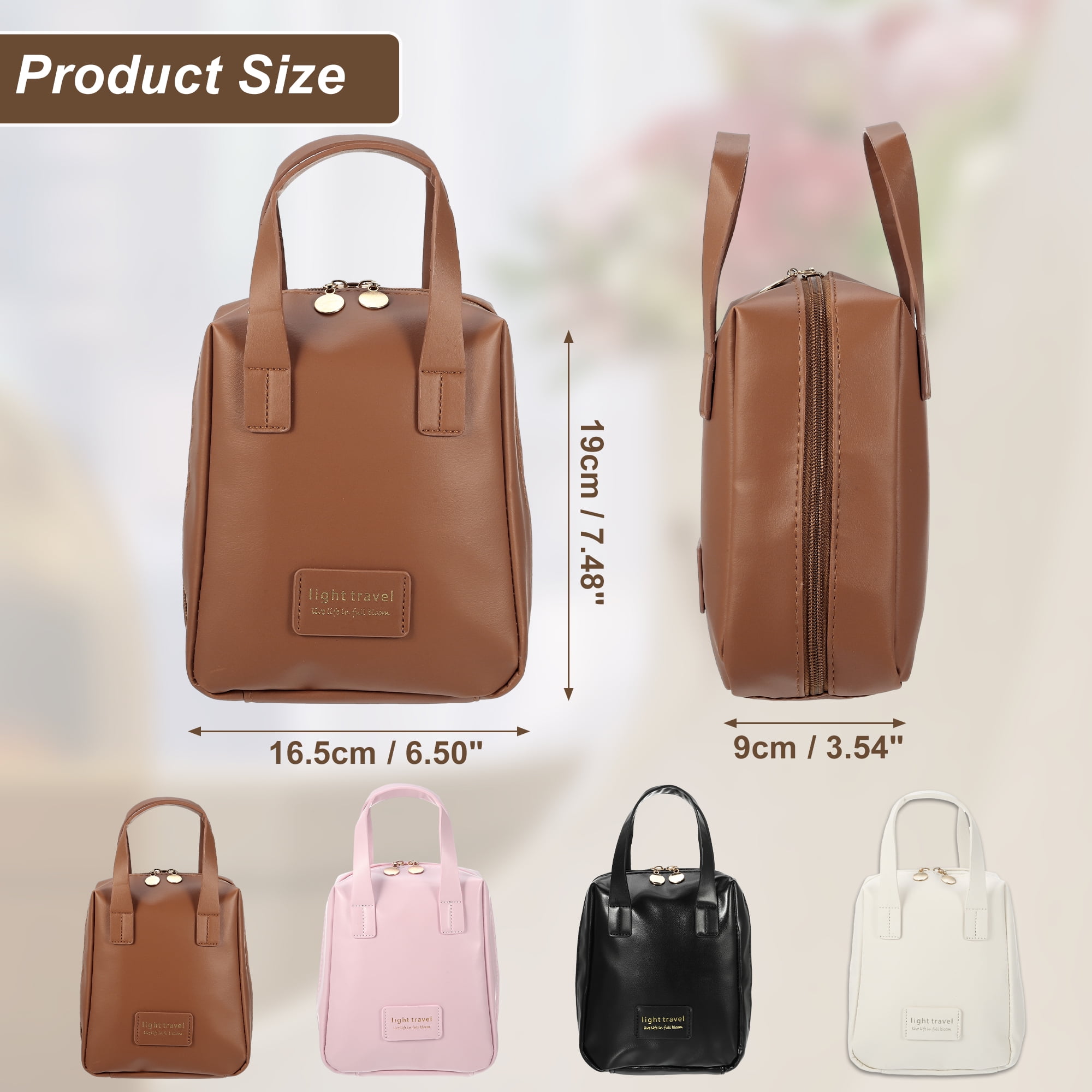 Unique Bargains Portable Makeup Bag Large Capacity Travel Makeup Pouch with Handle Brown