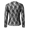 thumbnail image 6 of Womens Tshirt Mesh Long Sleeve Neck Sheer Blouse Floral Lace Women's Tops Black L, 6 of 6