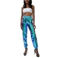thumbnail image 2 of Womens Glitter Metallic Jogger Pants Holographic Sweatpants Beam Foot Harem Hip Hop Dance Trousers Club Streetwear, 2 of 5