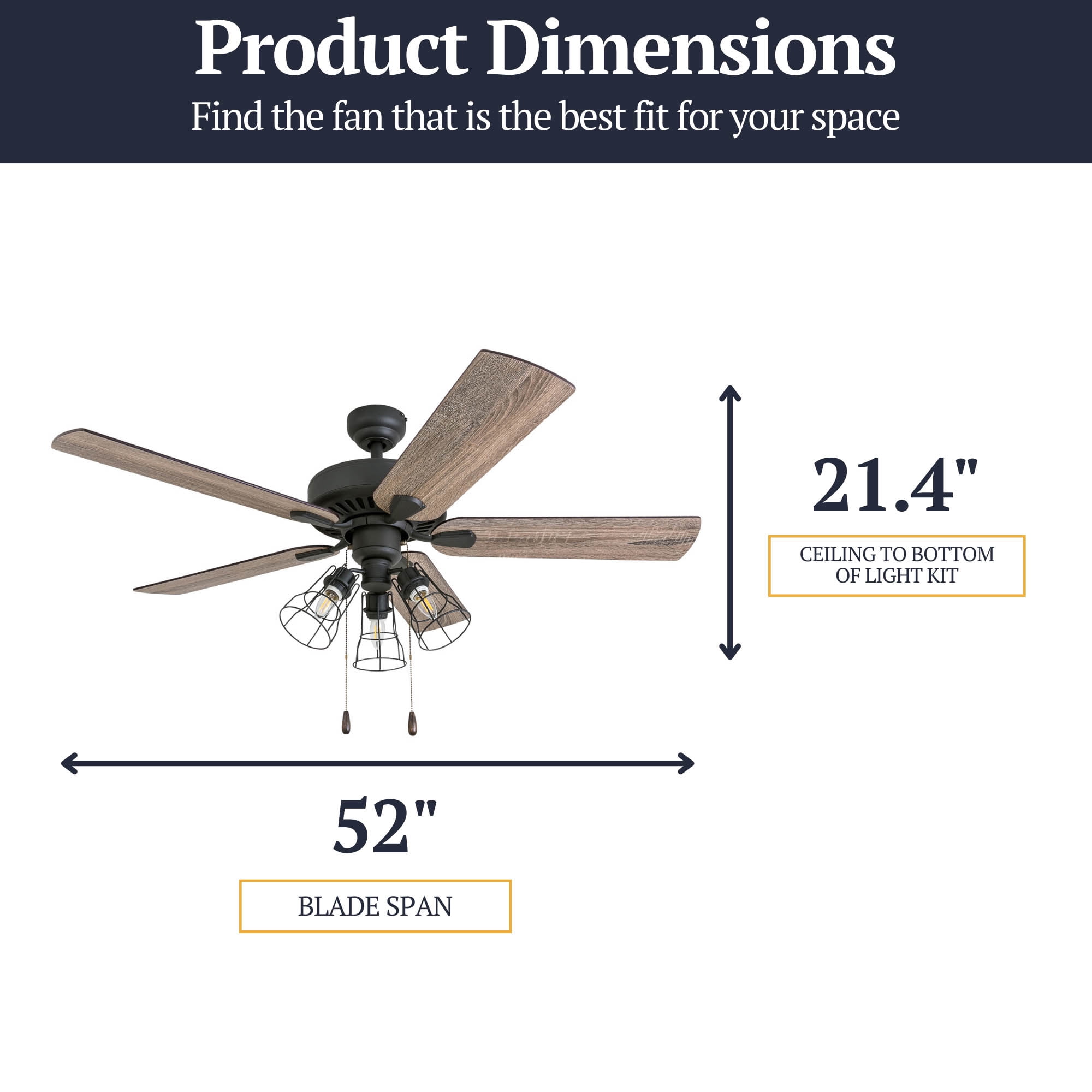 Prominence Home Inland Seas 52" Bronze Farmhouse Ceiling Fan with 5 Blades, 3 Arm Cage Light Kit, Remote & Reverse Airflow