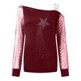 thumbnail image 4 of Ichuanyi Women Fashion Sequin Floral Blouse Pullover Long Sleeves Off-the-shoulder Casual Shirts Loose Tunic Tops, 4 of 8