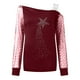 thumbnail image 3 of Lilgiuy - Camiseta con hombros descubiertos para mujer, blusa informal de manga larga transparente con estampado de estrellas y brillantes de diamantes de imitación, 3 of 7