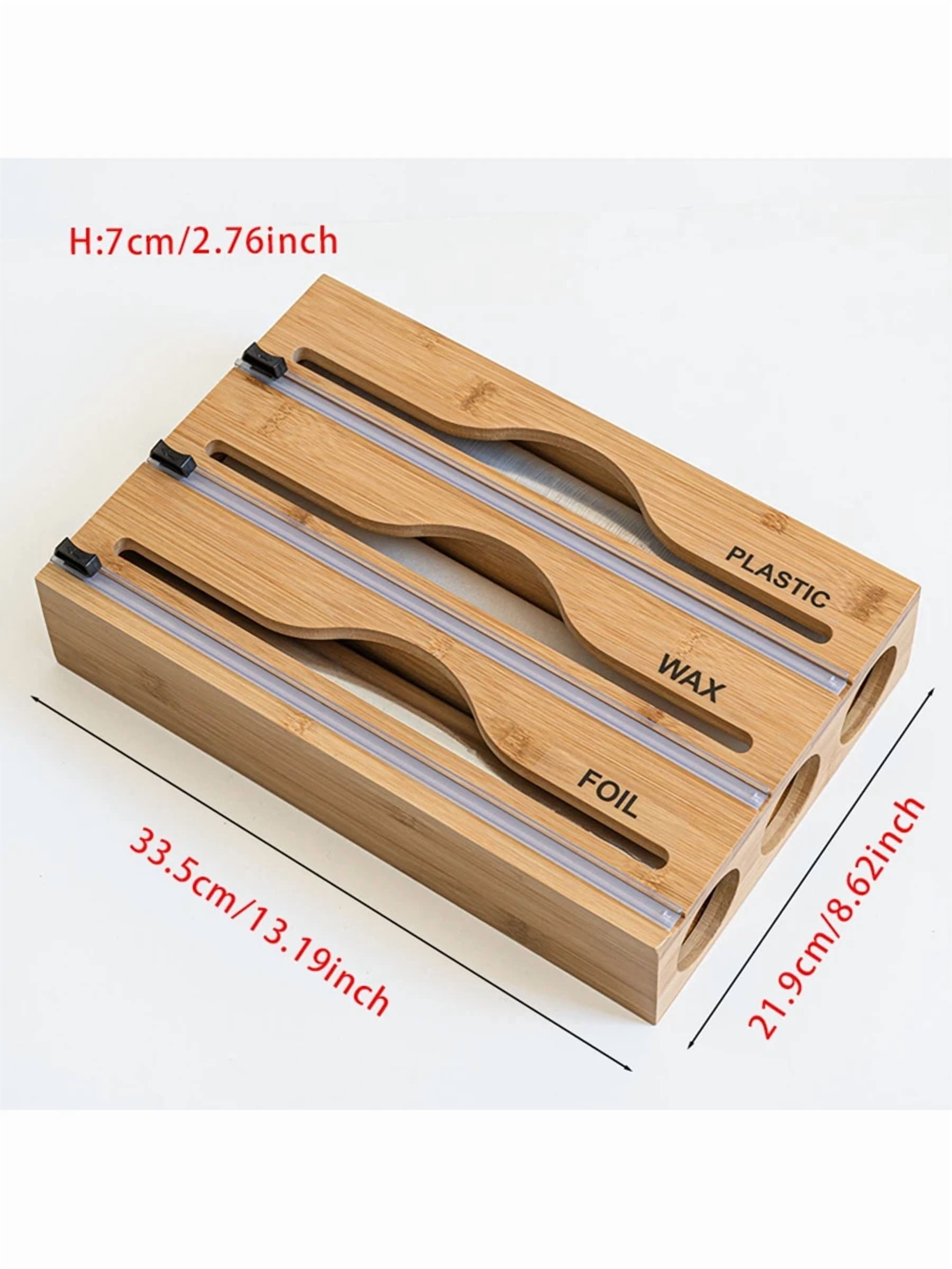 Single Bamboo Plastic Wrap Dispenser, Kitchen Organizer, Aluminum Foil and Plastic Wrap Storage Box, Suitable for Kitchen Use (Brown)