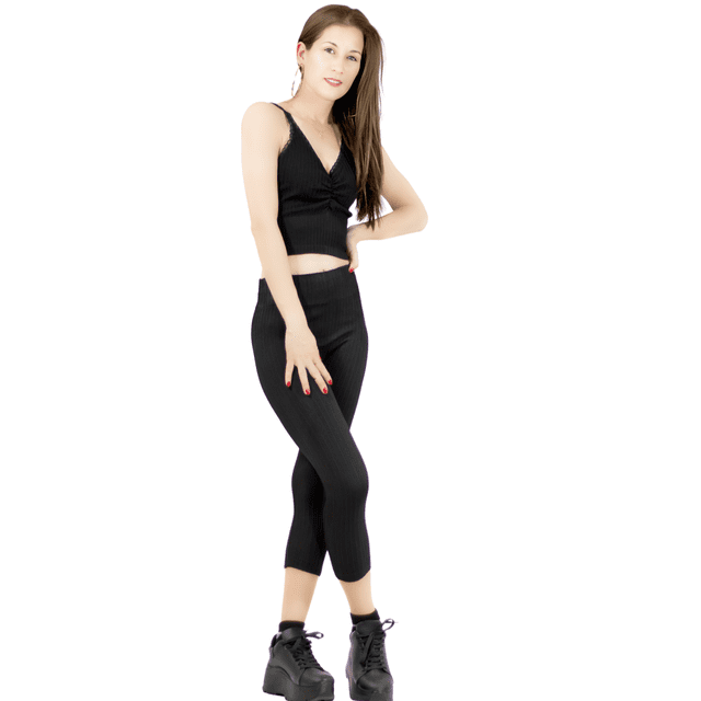 SET DE CABRI Y BLUSA STRETCH NEGRO PARA MUJER UNITALLA