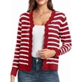 thumbnail image 1 of Cardigans pour Femmes à Manches Longues, Décontractés, Légers, Boutonnés, Col en V, Chandail d'Automne, Rayures Rouges, G, 1 of 9