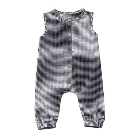 

Newborn Infant Baby Sleeveless Jumpsuit Plaid Romper Button Bodysuit One Piece Romper Clothes