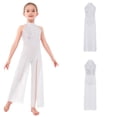 thumbnail image 2 of Aislor Big Girls Mesh Split Wide-Leg Bodysuit Sequins Bodice Figure Skating Jumpsuit Gymnastics Leotard White 12, 2 of 7