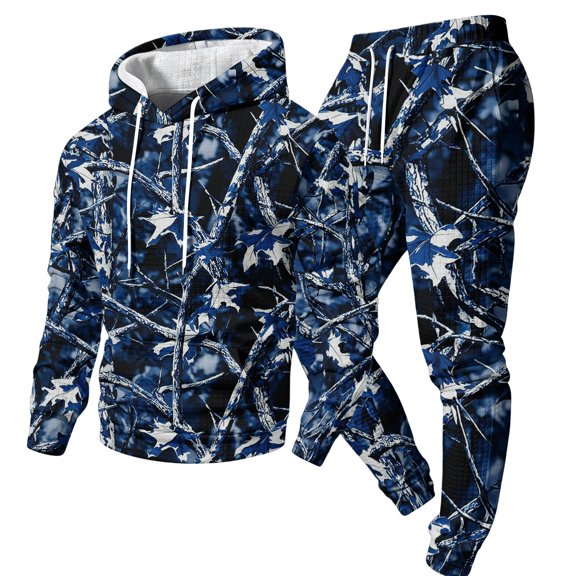 JULMCOMO Mens Tracksuit Tree Leaf Print Drawstring Hooded Casual Loose Fit Pullover Sweatshirt Drawstring Jogging Pants Sweatsuit Fall Winter 2 Piece Sets White 3XL
