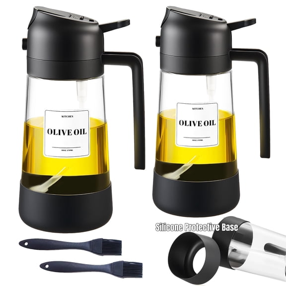Greenpod Oil Dipenser Bottle with Silicone Bottom, 2 in 1 Olive Oil Sprayer and Dispenser, Oil Spray Bottle 500ML/ 17OZ for Cooking, Kitchen, BBQ, Air Fryer, Salad, Baking(2PC Black)