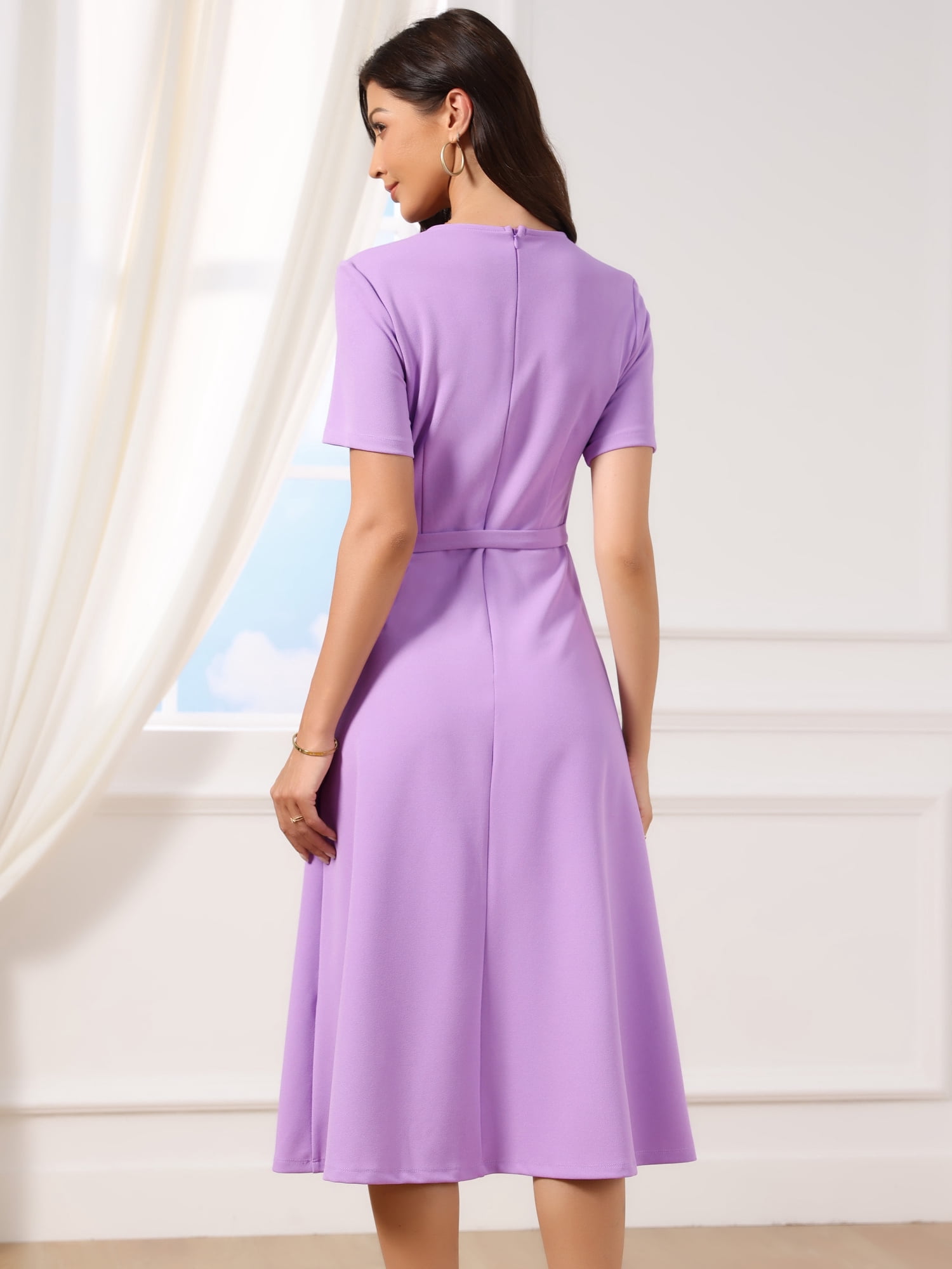 DARING DIVA Women's Short Sleeve Midi and A-Line Silhouette Casual Dresses L Lavender