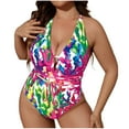thumbnail image 1 of Women's Plus Size Swimsuits, Womens Oversized Color Block Print One Piece Swimsuits Deep V Neck Athletic Training Swimwear Bathing Suits L-5XL Quick Dry Bathing Suits Woman Clearance, 1 of 6
