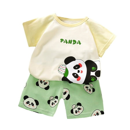 Rhuody girls outfits 3-4 Years Short Sleeve Stripe Print Round Neck Summer T Shirt Set Infant Shorts Two Piece Set Sweet Girl Clothing Light Green