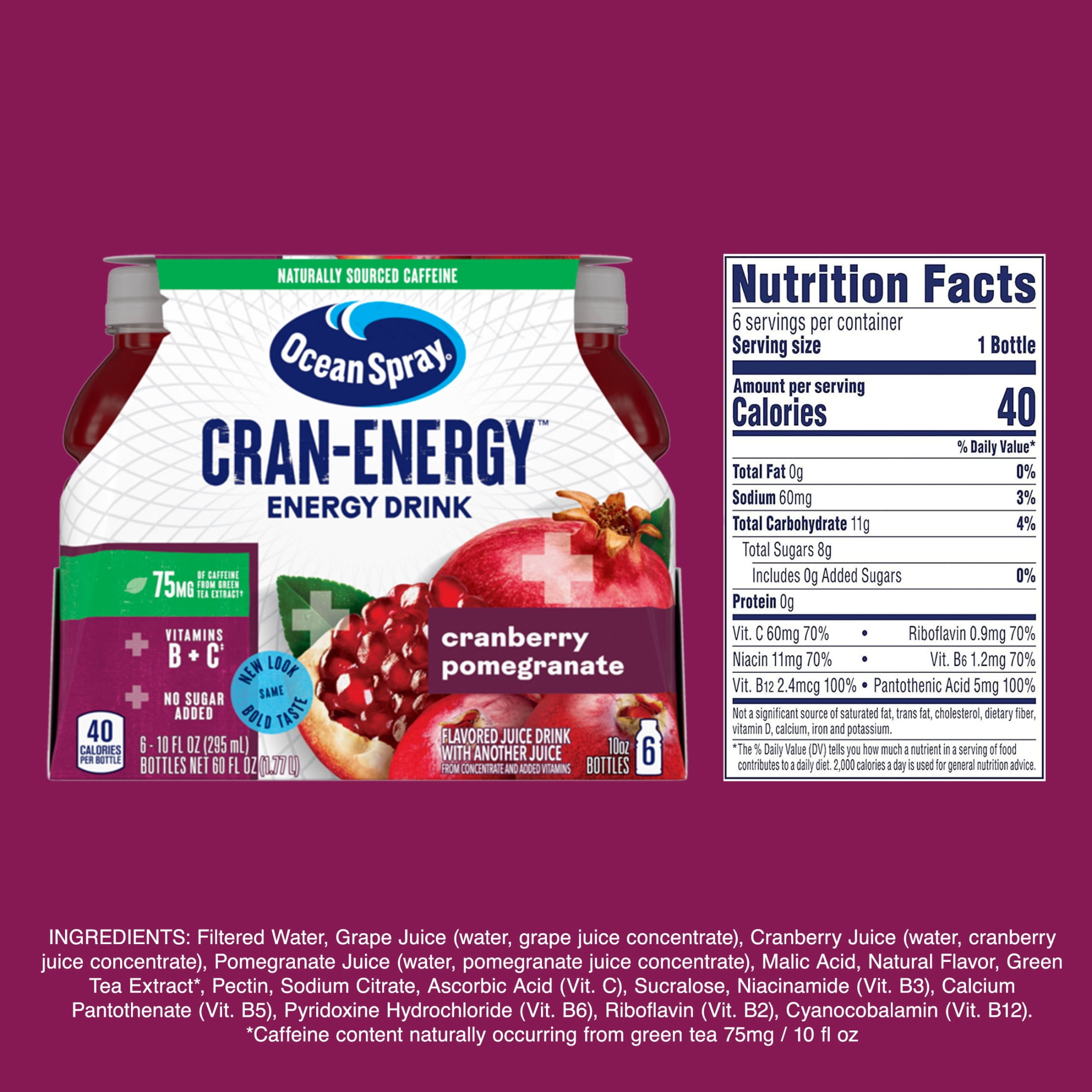 Ocean Spray® Cran-Energy™ Cranberry Pomegranate Juice Drinks, 10 fl oz Bottles, 6 Count