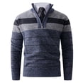 thumbnail image 2 of BaoFuBaoMei Mens Quarter Zip Sweaters Big and Tall Ribbed Trim Fleece Lined Long Sleeve Sweater Striped Stretchy Fall Winter Tops, 2 of 7