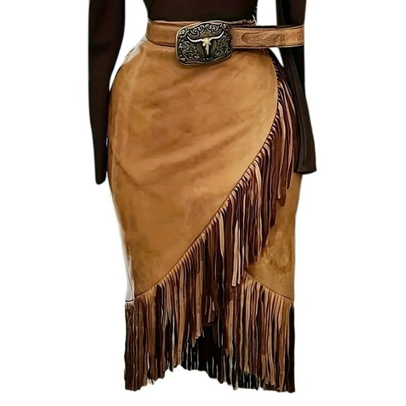 Skirt for Women High Waisted Fall Winter Tassel Short Mini Skirt Light Brown S