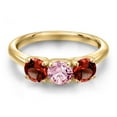 thumbnail image 3 of Gem Stone King 18K Yellow Gold Plated Silver Pink Lab Grown Diamond and Red Garnet Engagement Ring for Women | 1.60 Cttw | Round 5MM | Gemstone April Birthstone | Size 6, 3 of 6