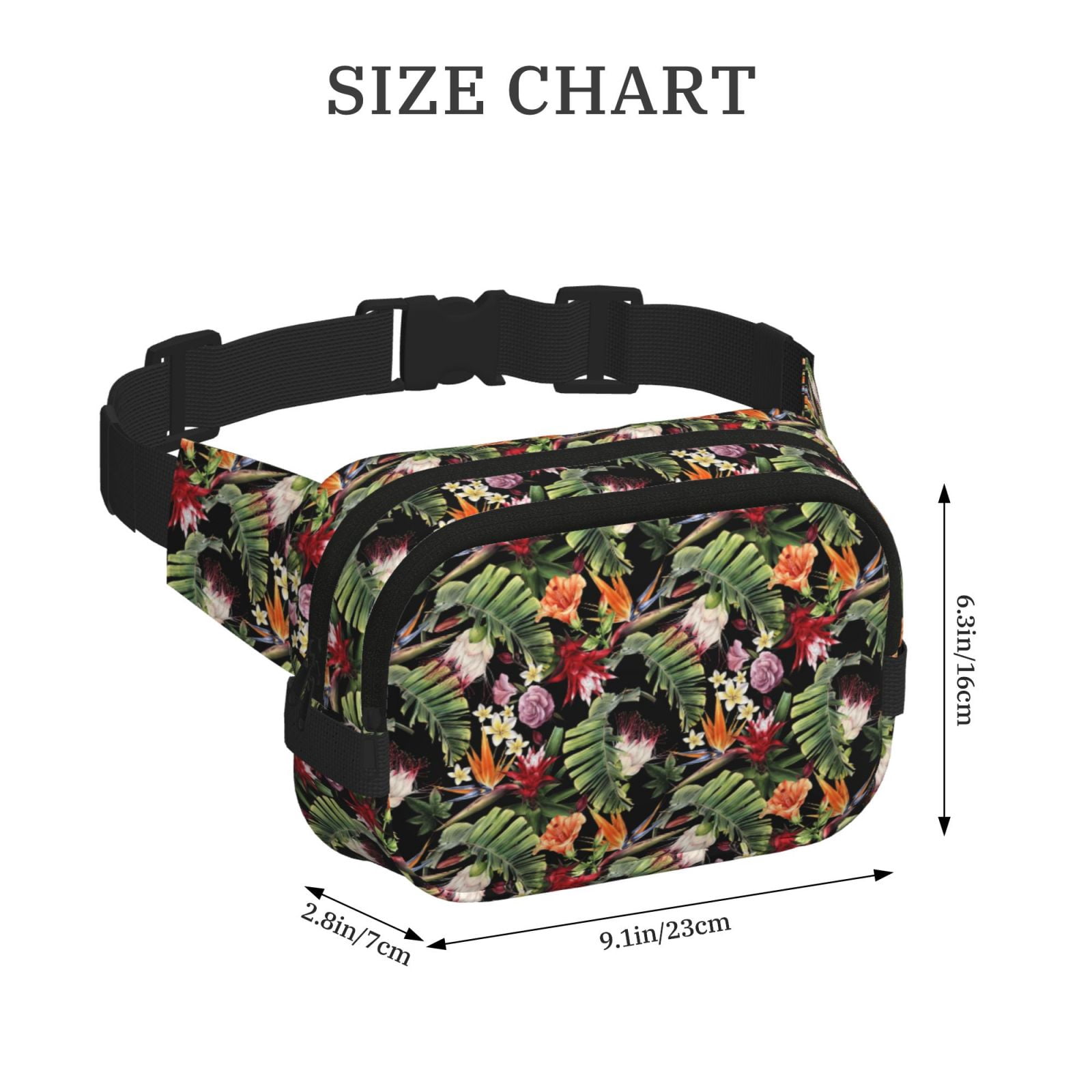 Picia Watercolor Tropical Flowers Print Square Double-Layer Waist Bag Mini Adjustable Waist Belt Bag Exercise Running Travel Hiking