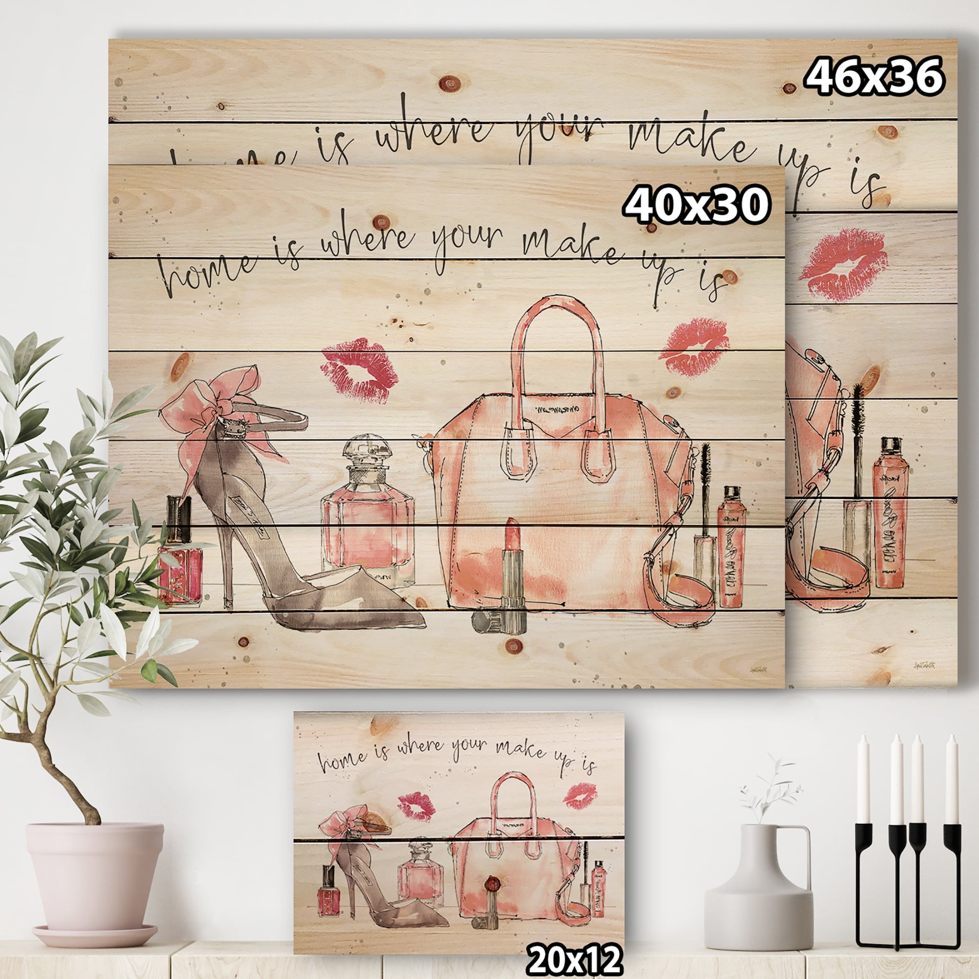 Designart 'Chic Accents and Woman Fashion ' Fashion Print on Natural Pine Wood