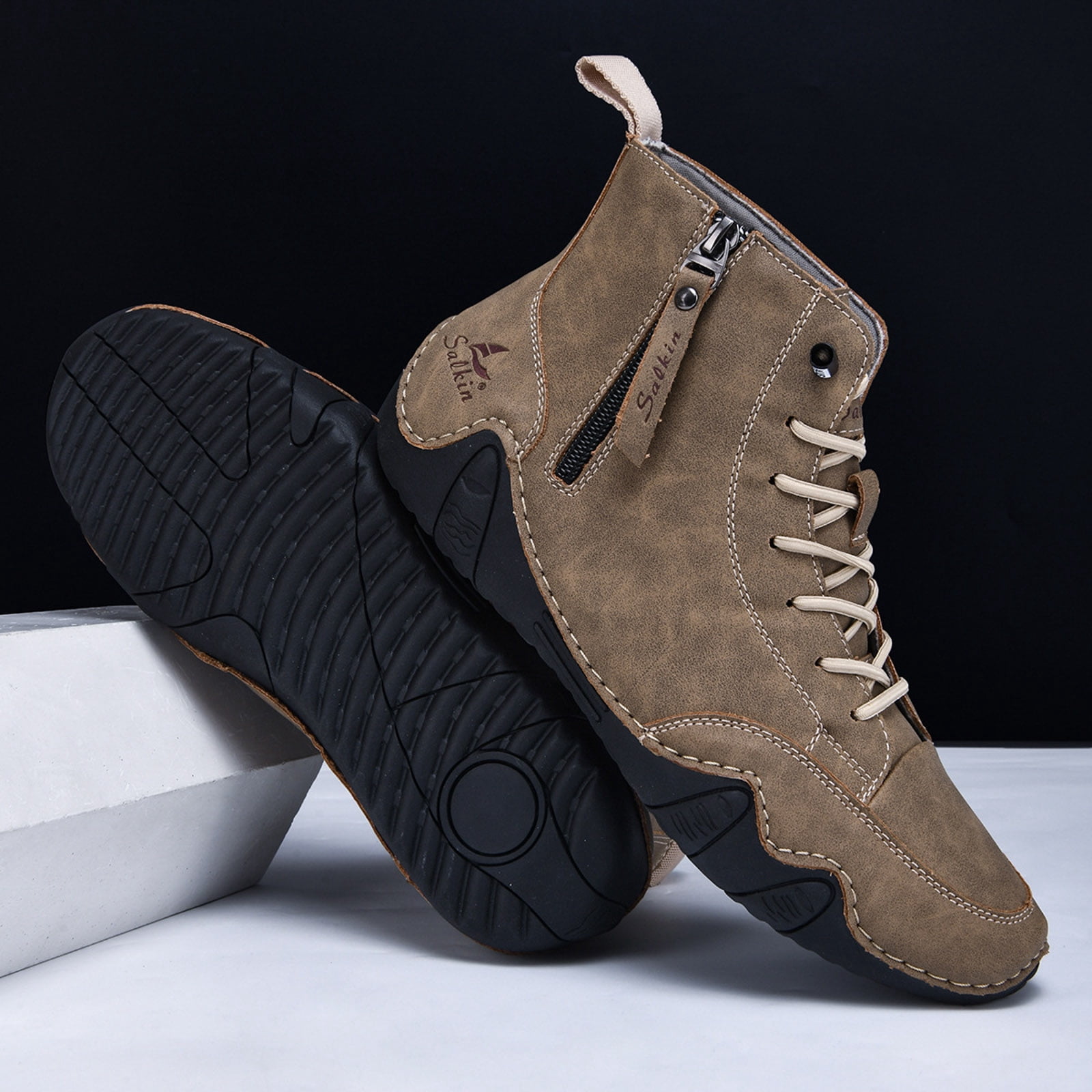 Dakaela Men's Suede Chukka Boots Lightweight Barefoot Walking Shoes High Top Slip on Hiking Sneakers