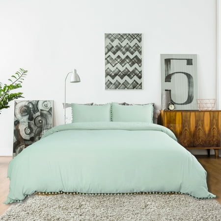 Wash Cotton Bedding Duvet Cover Pillowcase W Pompon Tassels Queen