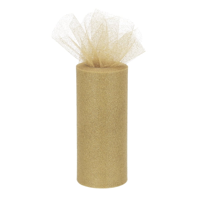 Unique Bargains 6' Wide 25 Yards Glitter Tulle Ribbon Netting Fabric for Tutu Skirt Christmas Wedding Champagne Gold