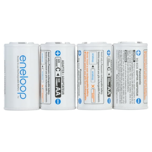 Panasonic Eneloop BQ-BS2E4SA C Size Battery Adapters for use with Eneloop Rechargeable AA Battery Cells, 4 Pack
