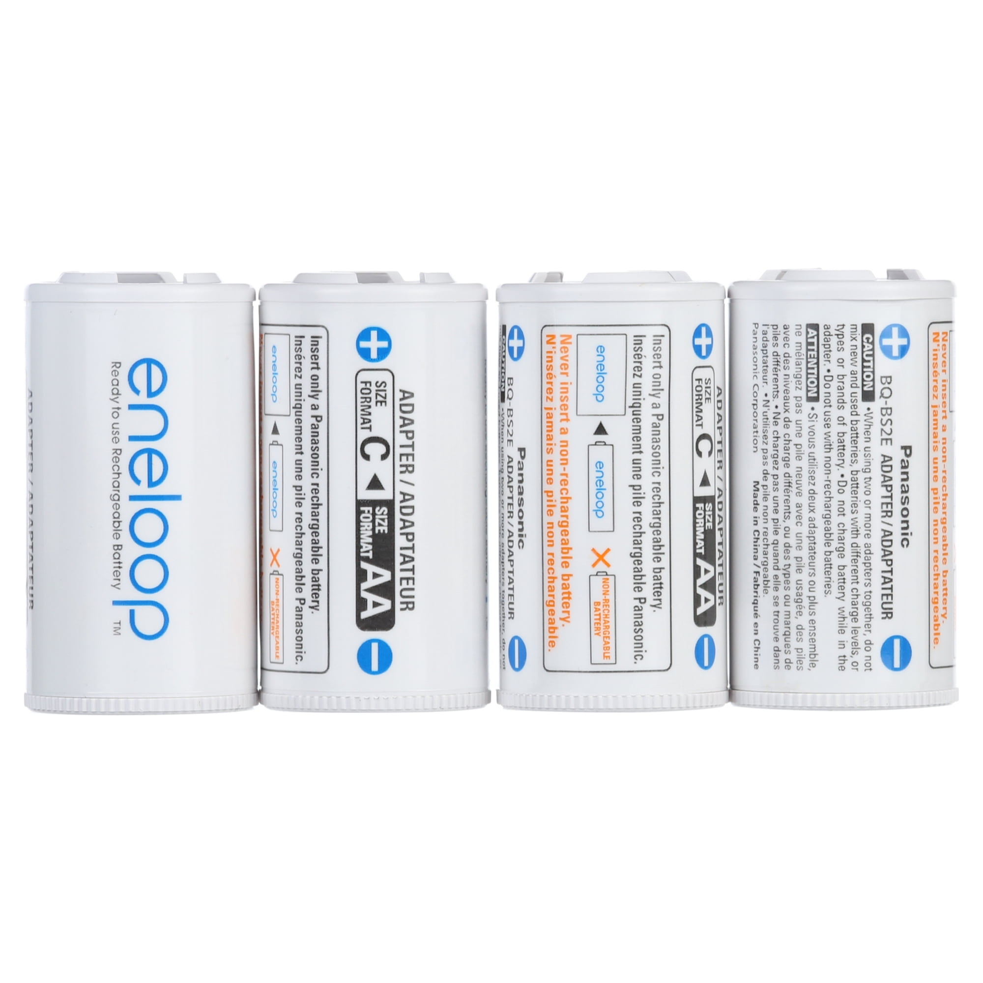 Panasonic Eneloop BQ-BS2E4SA C Size Battery Adapters for use with Eneloop Rechargeable AA Battery Cells, 4 Pack