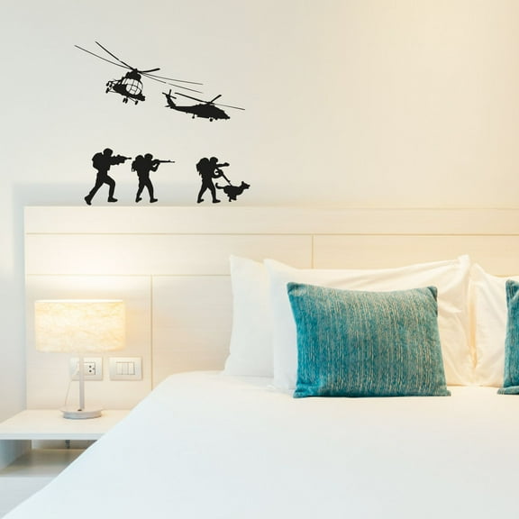 Cool Soldiers Helicopter Military Swat Team Army Men Soldier Wall Sticker Art Decal for Boys Girls Room Rooms Bedroom Playroom Kid House Home Decor Stickers Wall Art Vinyl Decoration Size (28x30 inch)