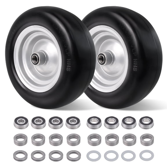 Hex Autoparts 2Pcs 11x4.00-5 Flat Free Wheel Tire 3/4" or 5/8" Bushing, Universal fits Smooth Tread Tire for Lawn Mowers & Zero Turn Mowers