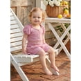 thumbnail image 6 of Cenuakty Toddler Newborn 6M 12M 18M 24M 2T 3T Girl Summer Outfits Solid Color Short Sleeve Buttons Waffle Tops and Pleated Shorts 2Pcs Clothes Set, 6 of 9