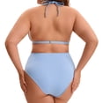 thumbnail image 4 of Agnes Orinda Women's Plus Size Bikini Set Ribbed Two Piece Bathing Swimsuits Halter Pearl Strap Triangle Top with High Waisted Shorts 3X Light Blue, 4 of 8