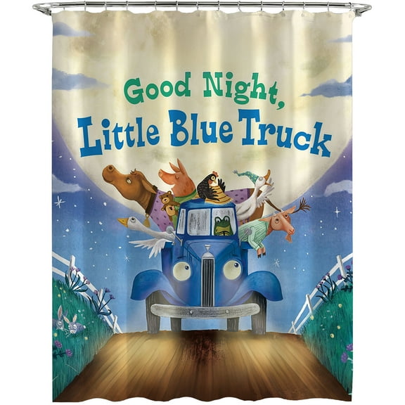 Cartoon For Little Blue Truck Themed Shower Curtain for Bathroom Decor,Durable Waterproof Polyester Fabric,72x72 Inch with 12 Pack Hooks Washable Curtain Set