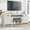 White, variant on Farmhouse TV Stand for 80 in TVs, Long Entertainment Center with 4 Storage Drawers & 3 Open Shelf, White/Black/Grey Television Consoles Stands for Living Room, Bedroom