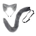 thumbnail image 4 of Conjunto de orejas y cola de piel sintética, accesorios para disfraz de cosplay, tocados, orejas de animal, pelo Gris, 4 of 9