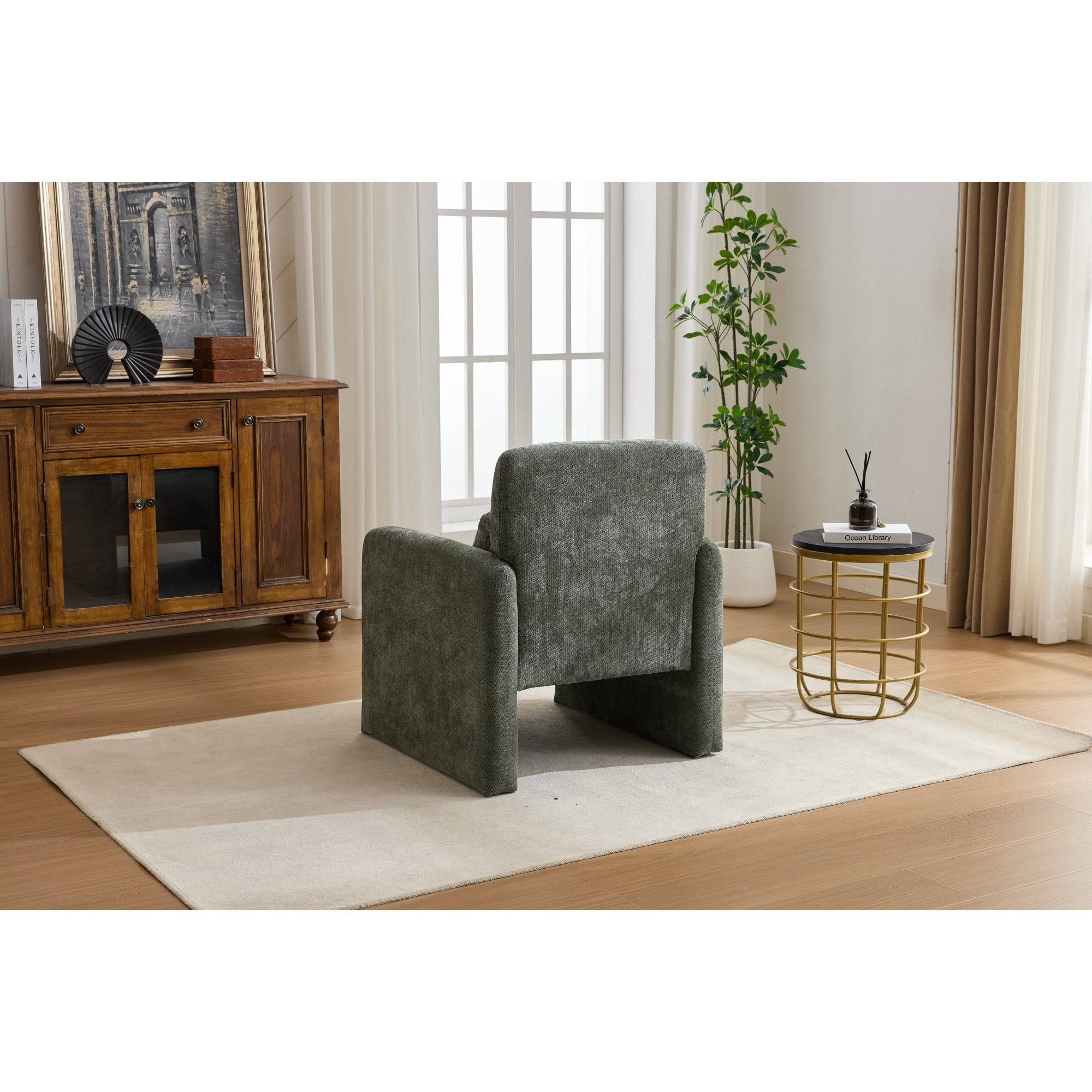 Leumius Modern Accent Chair, Contemporary Boucle Fabric Accent Armchair Comfy Upholstered Leisure Single Sofa Chair for Living Room Bedroom Apartment Office Green