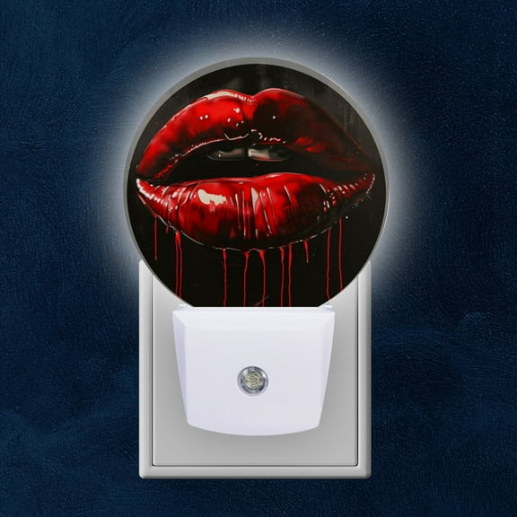 Night Light Plug into Wall,Dusk to Dawn Sensor Auto-On/Off for Bathroom, Hallway,Kids Room-Painting Of Glossy Red Lips Dripping With Thick Paint