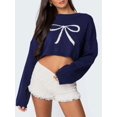 thumbnail image 2 of Fall Long Sleeve Pullover Sweaters for Women Trendy Crewneck Casual Cute Chunky Knit Crop Sweater Navy Blue M, 2 of 8