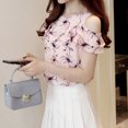 thumbnail image 5 of CBGELRT Womens Summer Tops 2023 Floral Print Chiffon Blouse Women's Top Korean Elegant Off Shoulder Short Ruffle Sleeve Shirts T-shirts Pink Xl, 5 of 9