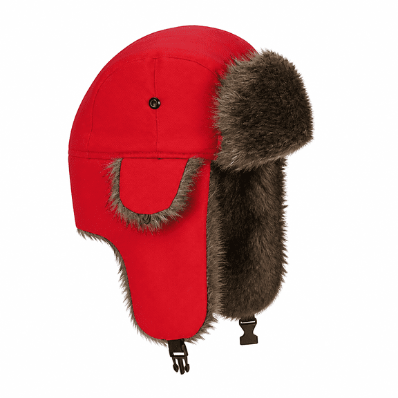 FLORNIX Unisex Faux Fur Lined Trapper Hat Warm Windproof Winter Russian Hat Red