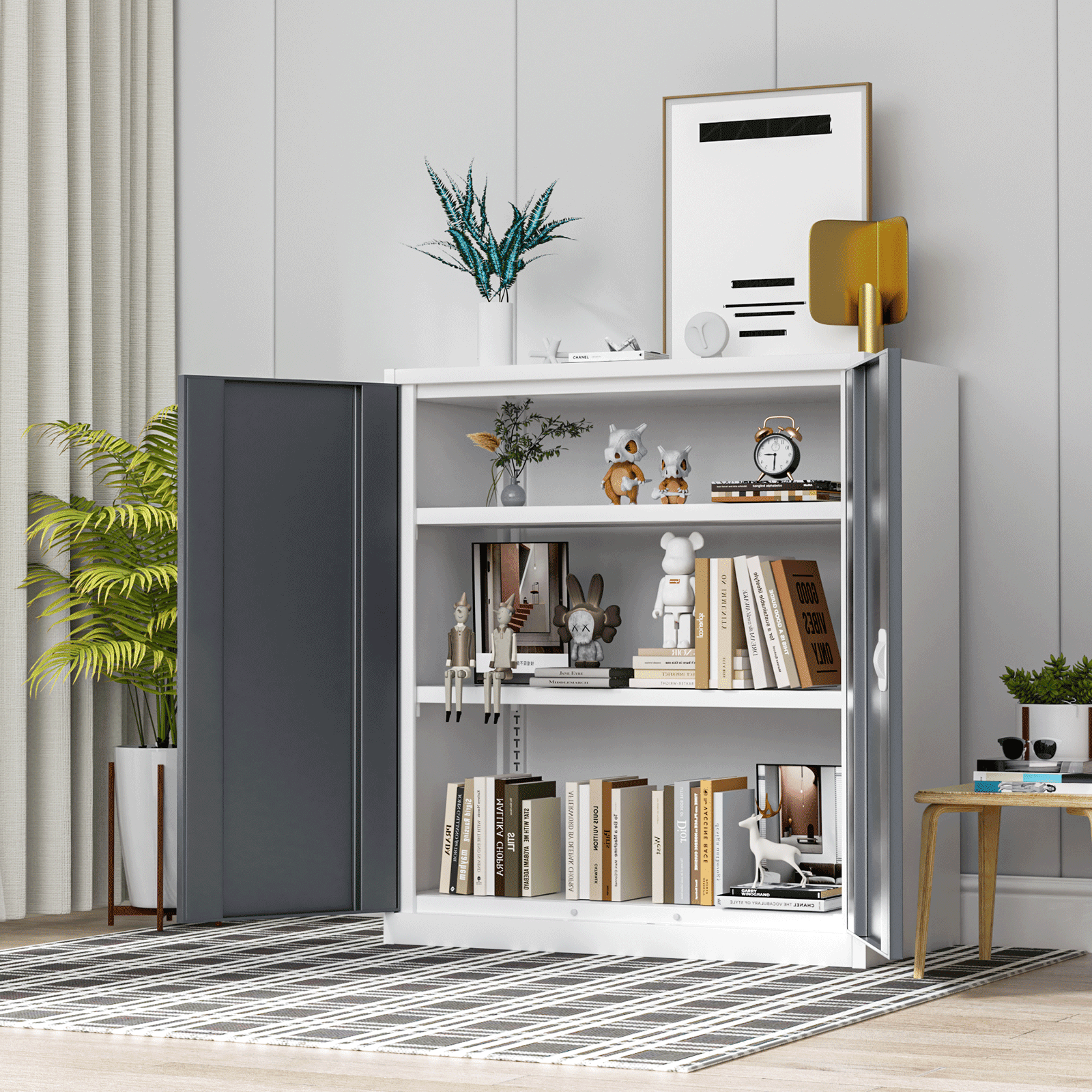 Magshion Metal Cabinet, 36" Tool Steel Locking Cabinet with Doors, Garage Storage Systems Lockable File Cabinet for Home Office Classroom, Grey White