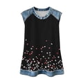 thumbnail image 3 of Uootdi Womens Cami Tops Denim Patchwork Print Crew Neck Sleeveless Curved Hem Loose Fit Lightweight Tops Basic Tees Weekend Casual Outfit Gift, 3 of 9