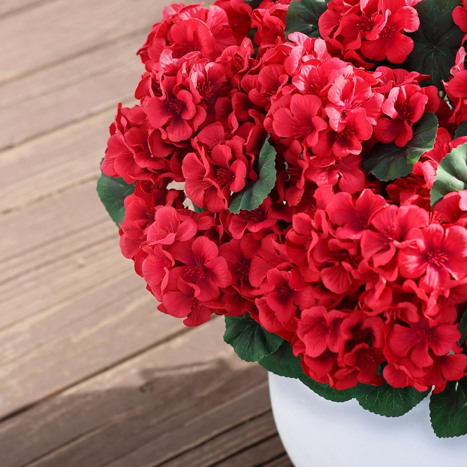 18 Inch Artificial Geranium Topiary Set of 2 - Red Silk Faux Flowers  Potted Plants for Outdoor Indoor Porch Garden Home Decor