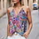 thumbnail image 2 of Gibobby Chaleco estampado con cuello en V para mujer con blusa sin mangas de verano con hebilla de metal(Rojo,XG), 2 of 5