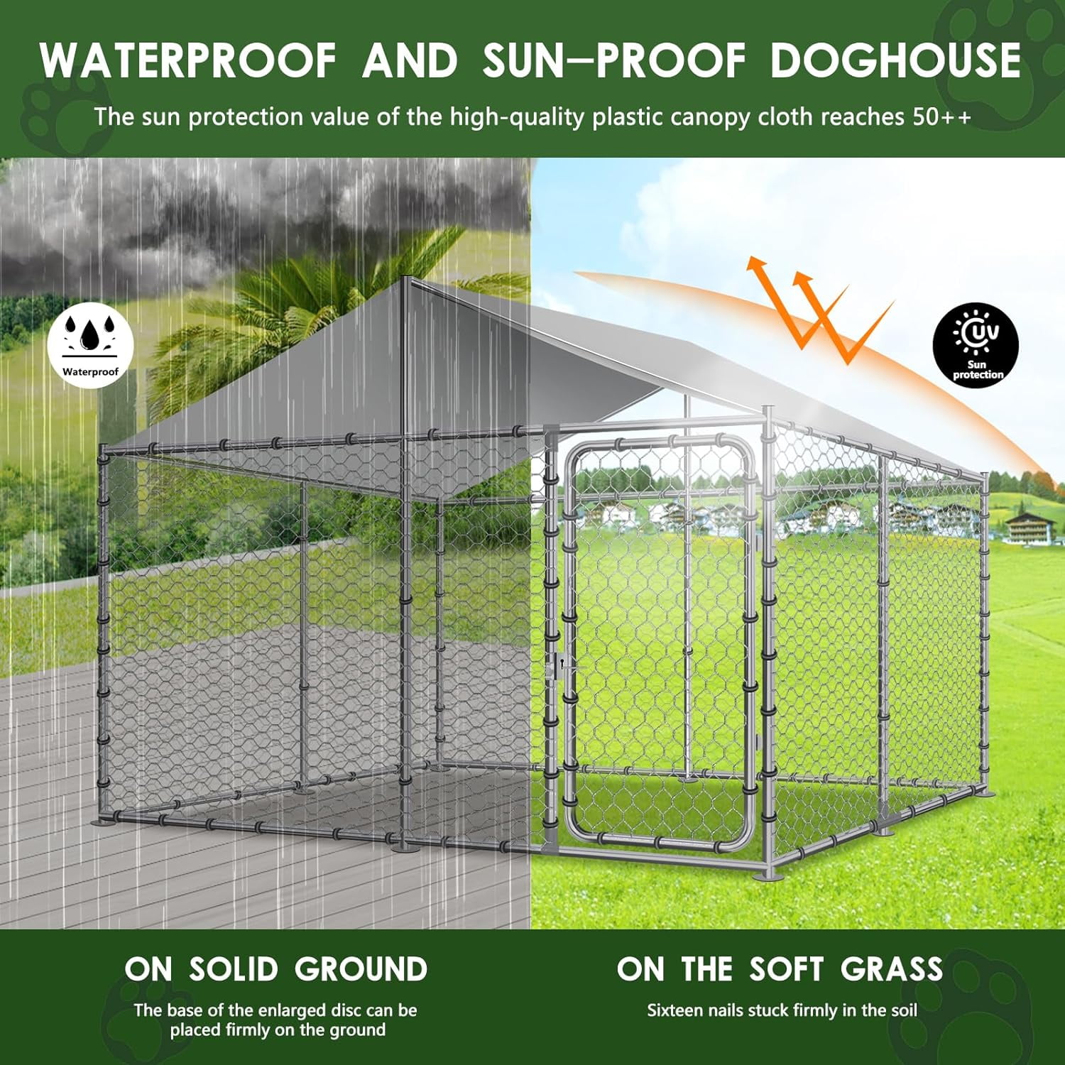 Haverchair Large Outdoor Dog Kennel, Heavy Duty Dog Kennel with Water&UV-Resistant Proof, Galvanized Steel Dog Pens Outside Dog House for Dog Run,Playpen (90" L x 90" W x 63" H)(90"L x 90"W x 63"H)